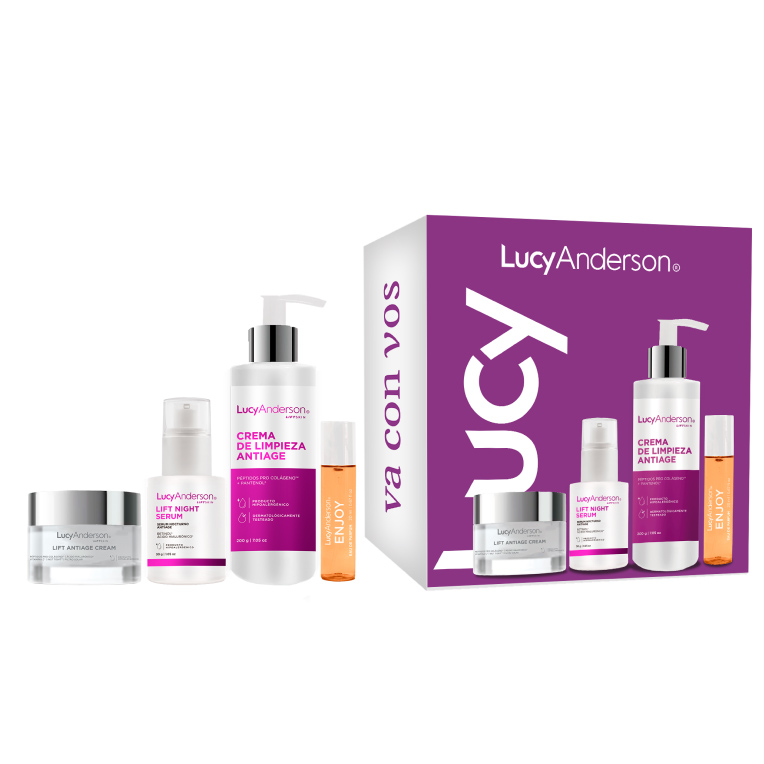LUCY ANDERSON SET CREMA ANTIAGE, SERUM NOCTURNO, CREMA LIMPIEZA Y MINITALLA